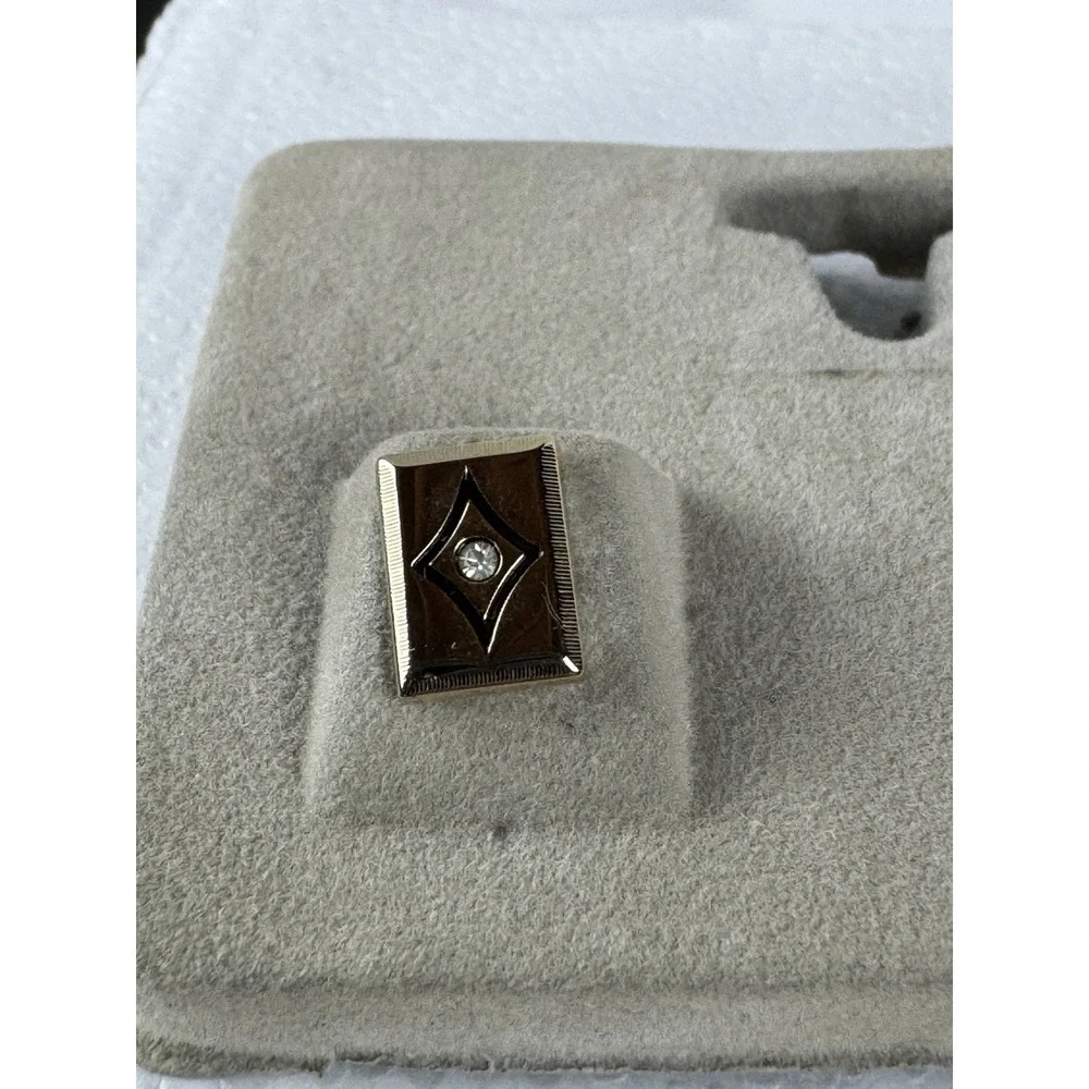 Anson gold tone rectangular cuff links and tie pin clear‎ stone